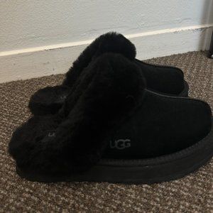 Ugg Disquette Suede & Shearling Platform Slippers